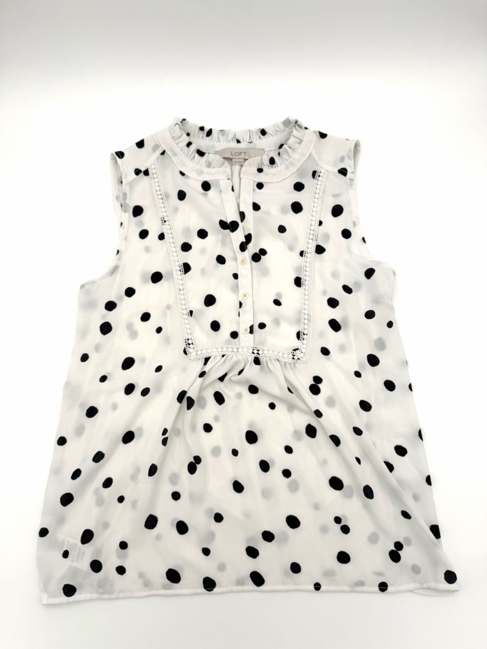 Loft Women's Sleeveless Top Blouse Ruffle Button XSP Petite Shirt White Black